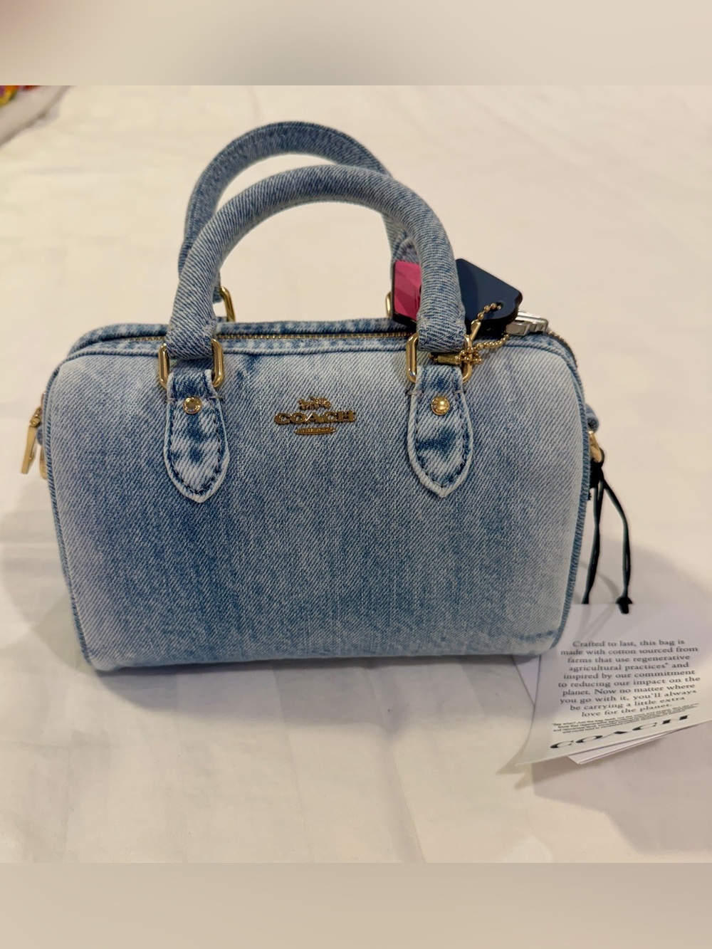 Coach Denim Mini Rowan - Light Blue with Gold Hardware